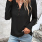 Openwork Half Button Long Sleeve Blouse
