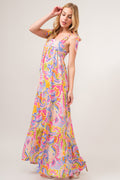 And The Why Full Size Printed Tie Shoulder Tiered Maxi Dress *