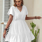 Double Take Plus Size Ruffle Hem V-Neck Short Sleeve Dress