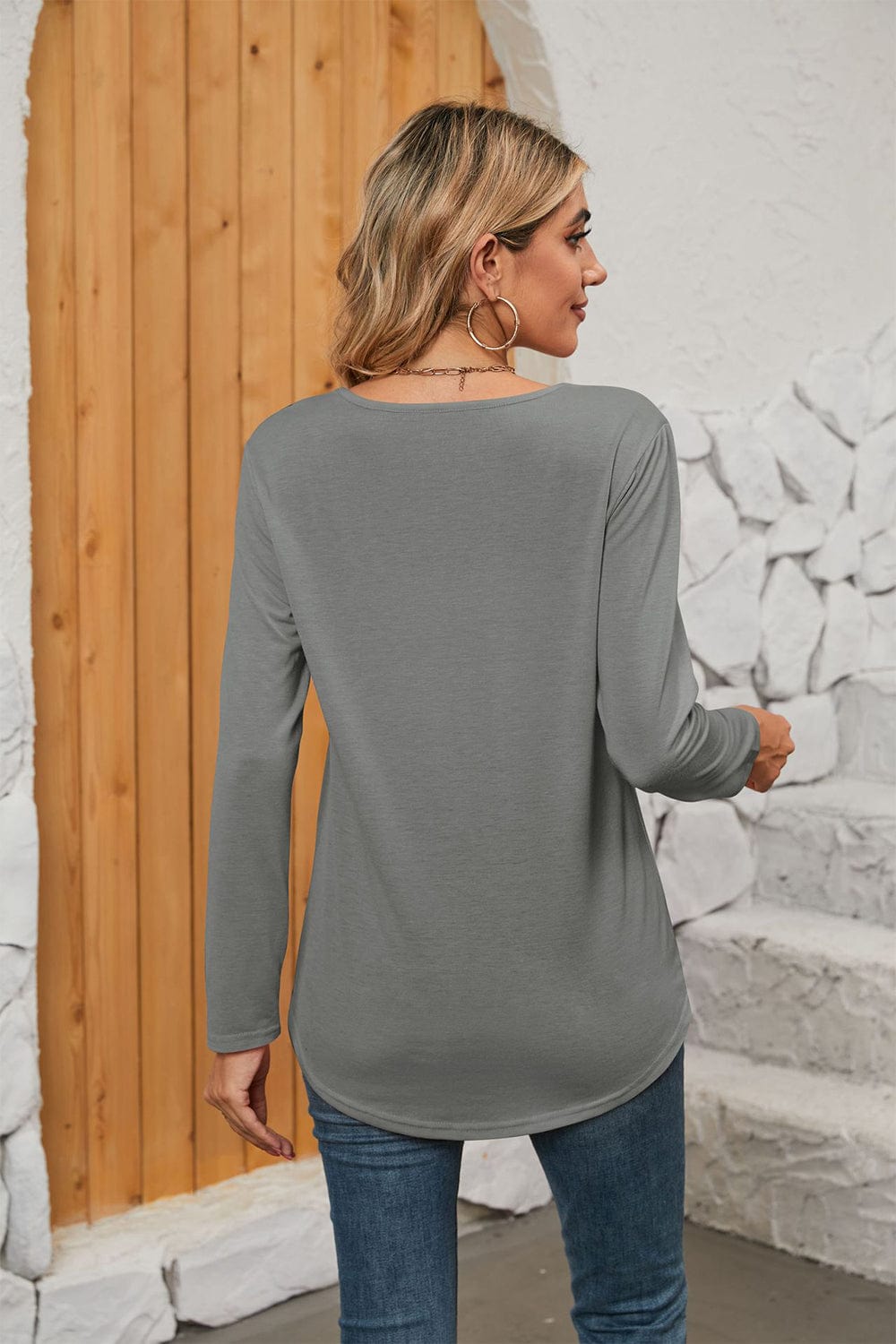 Full Size Square Neck Long Sleeve T-Shirt