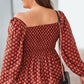 Plus Size Brick Red Square Neck Balloon Sleeve Peplum Blouse