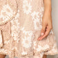 Double Take Sand Brown Floral Lace Pompom Detail Tie-Waist Flutter Sleeve Dress