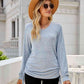 Full Size Drawstring V-Neck Long Sleeve T-Shirt