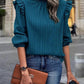 Full Size Mock Neck Ruffle Shoulder Blouse