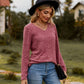 Full Size Ribbed V-Neck Long Sleeve Tee