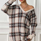 Plaid V-Neck Long Sleeve Sweater Dress