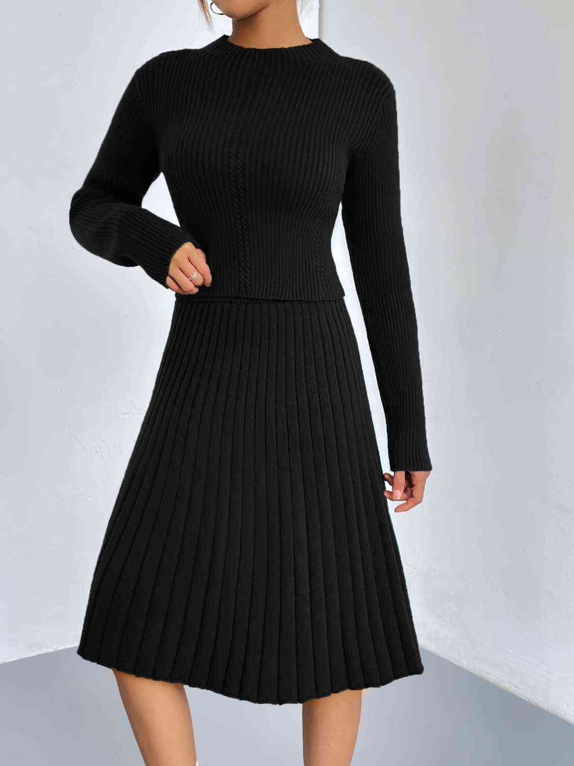 CozyWonders Rib-Knit Sweater and Skirt Set