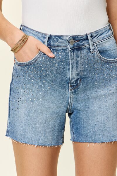 Judy Blue Full Size High Waist Rhinestone Decor Denim Shorts *