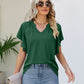 Women's JAYLEEN Full Size Notched Neck Flutter Sleeve Tee