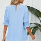 Frill Round Neck Lantern Sleeve T-Shirt