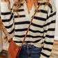 CozyWonders Striped Collared Neck Long Sleeve Black Sweater