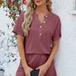 Adryane Jay Notched Button Detail Dropped Shoulder Top and Shorts Set