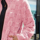 Full Size Fuzzy Checkered Zip Up Jacket