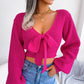 Malibu Dreams Tie-Front Rib-Knit Cropped Sweater