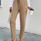 Texture Drawstring Tan Pants with Pockets