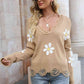 Flower Distressed Long Sleeve Sweater