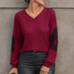 Ribbed Lace Detail V-Neck Sweater