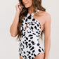 Full Size Animal Print Halter Neck Crisscross Back One-Piece Swimsuit