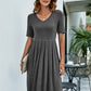Women's Pleated V-Neck Short Sleeve Tee Dress