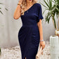 Ruched One-Shoulder Tulip Hem Midi Dress
