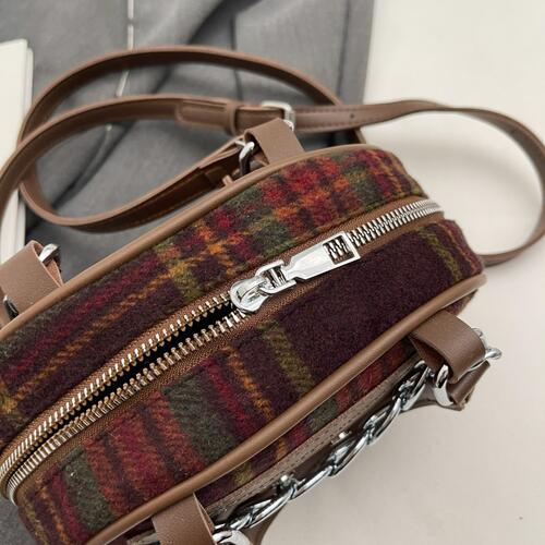 Your Treasures Chestnut Brown Plaid Print Crossbody Bag