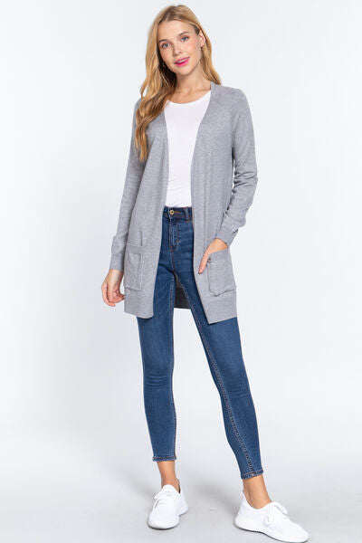 ACTIVE BASIC Open Front Long Sleeve Cardigan *