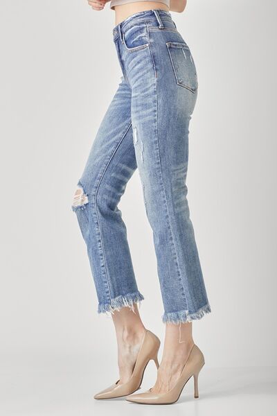 RISEN High Waist Distressed Cropped Bootcut Jeans *