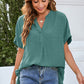 Ruched Notched Short Sleeve Blouse