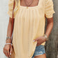 Eyelet Square Neck Puff Sleeve T-Shirt