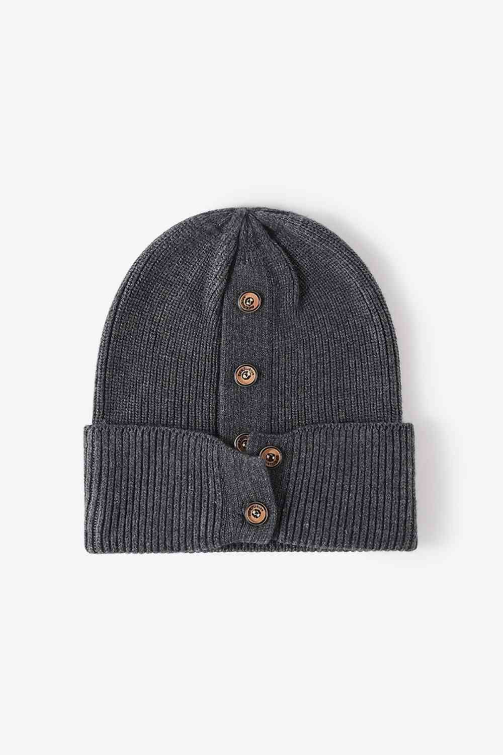 CHIC HATZ Button Detail Rib-Knit Hat Cuff Beanie