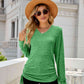 Full Size Drawstring V-Neck Long Sleeve T-Shirt