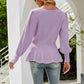 Ribbed Round Neck Lantern Sleeve Sweater