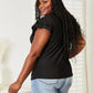 Double Take Black Full Size Eyelet Tie-Neck Flutter Sleeve Blouse