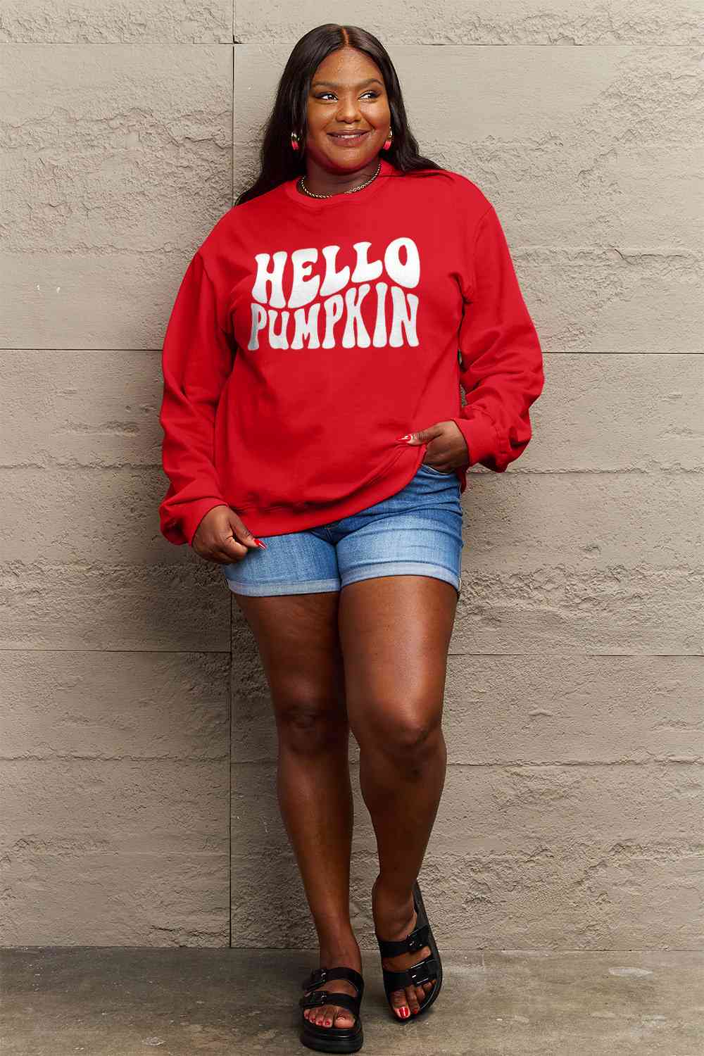 Simply Love SEASONAL Full Size HELLO PUMPKIN Graphic Sweatshirt