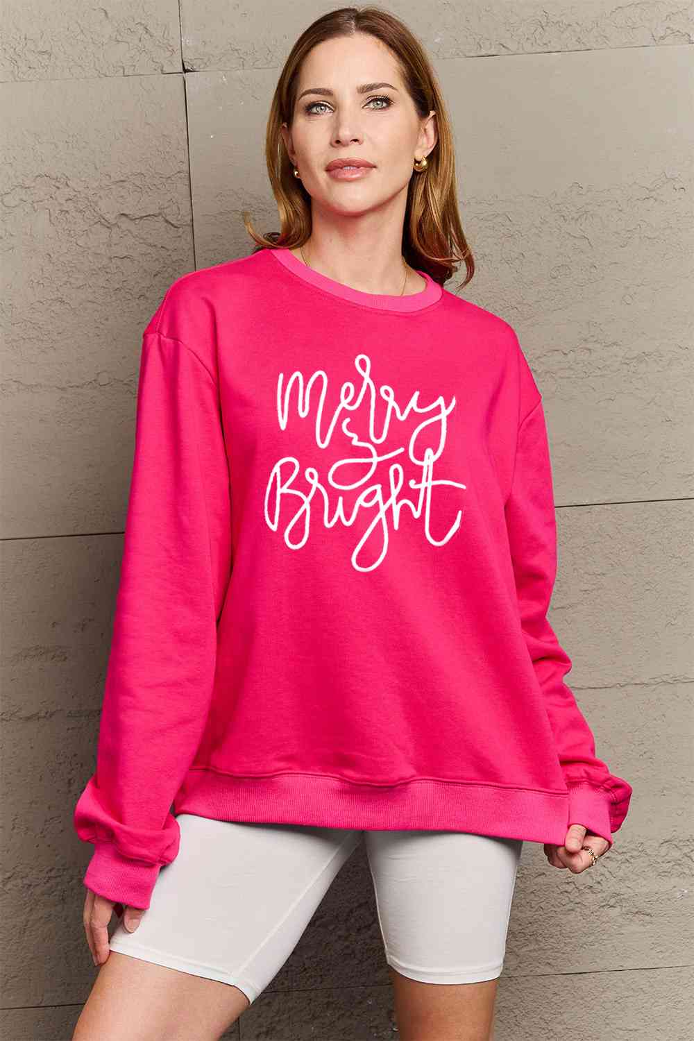 Simply Love Full Size Christmas MERRY AND BRIGHT Graphic Sweatshirt