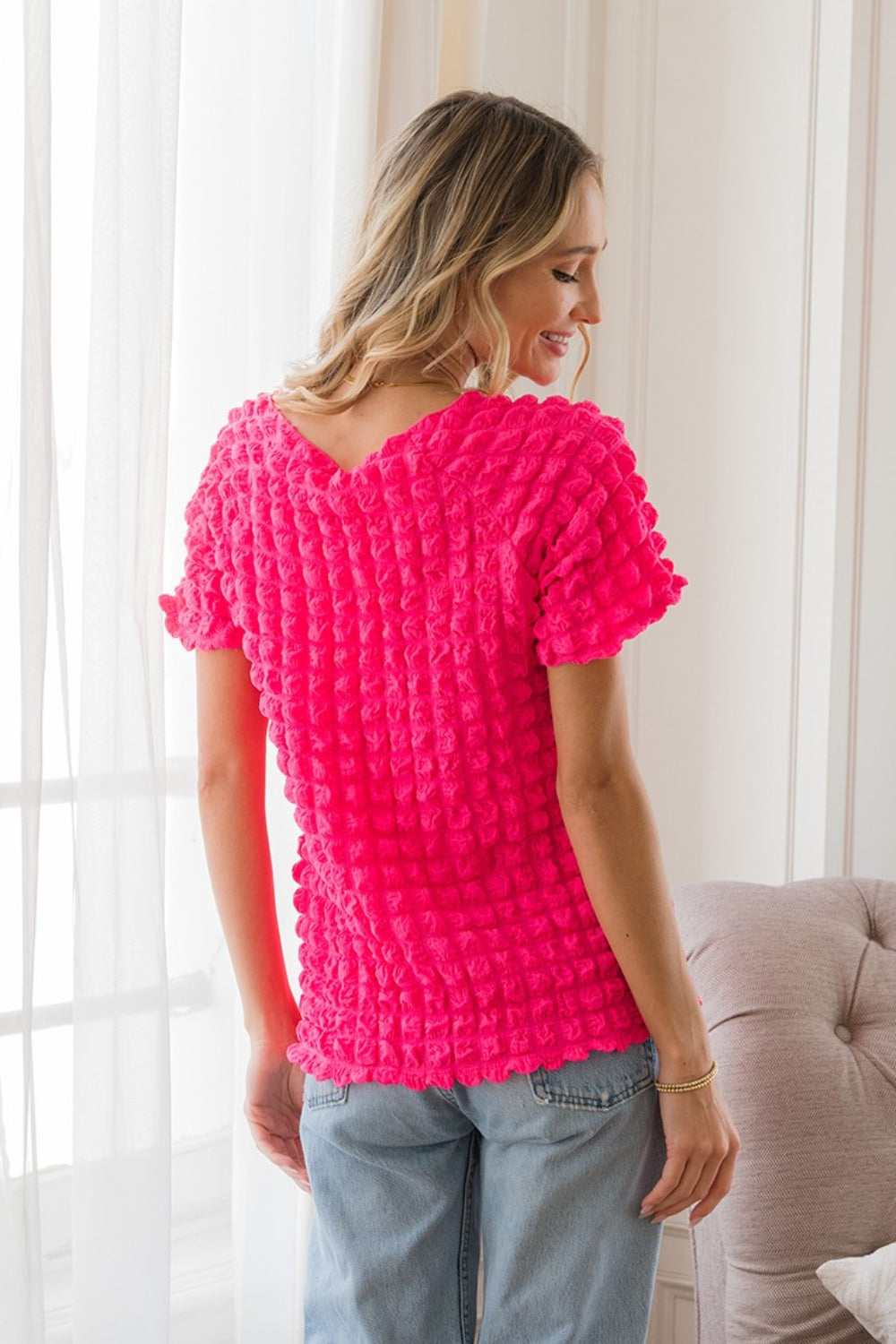 Sew In Love Bubble Textured Round Neck Short Sleeve T-Shirt *