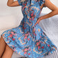 Aaliyah Isla Pleated Floral Printed Tie Neck Knee Length Dress