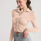 Ruched Button Up Long Sleeve T-Shirt