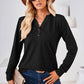 Notched Button Detail Long Sleeve T-Shirt