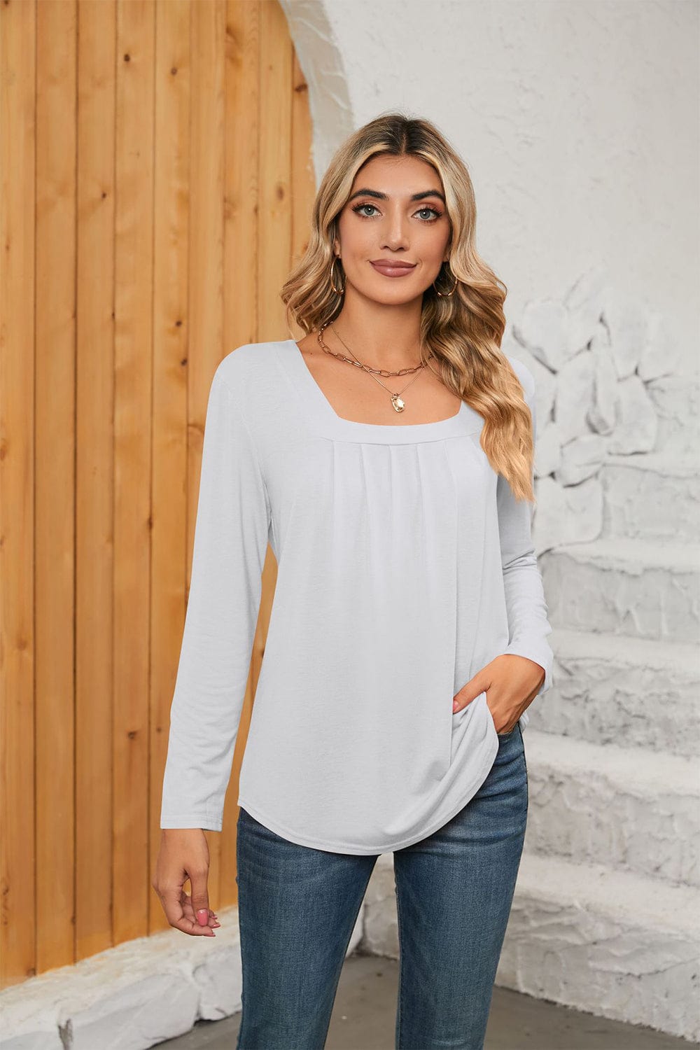 Full Size Square Neck Long Sleeve T-Shirt