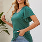 Smocked Round Neck Flutter Sleeve T-Shirt
