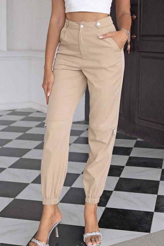 EnvyPantsWear Sand Brown High Waist Pants with Pockets