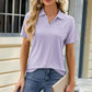 Pocketed Johnny Collar Short Sleeve Blouse