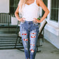 Santa Graphic Distressed Jeans with Pockets