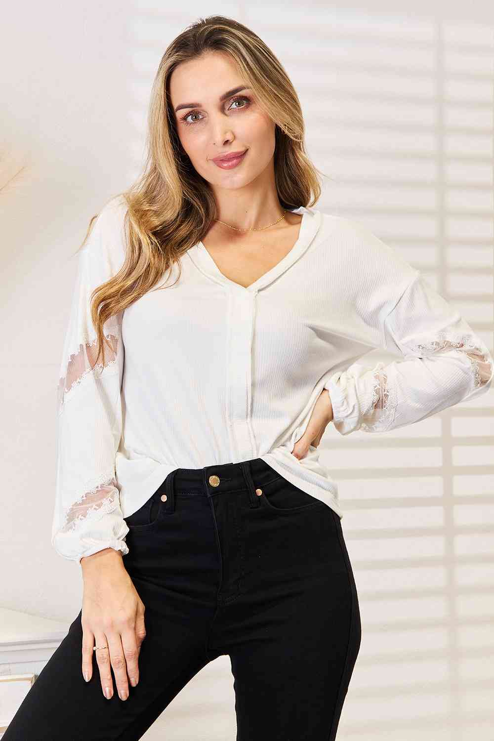 Double Take V-Neck Dropped Shoulder Blouse *