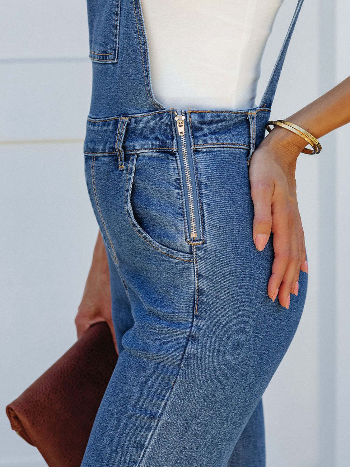 Full Size Raw Hem Denim Overall