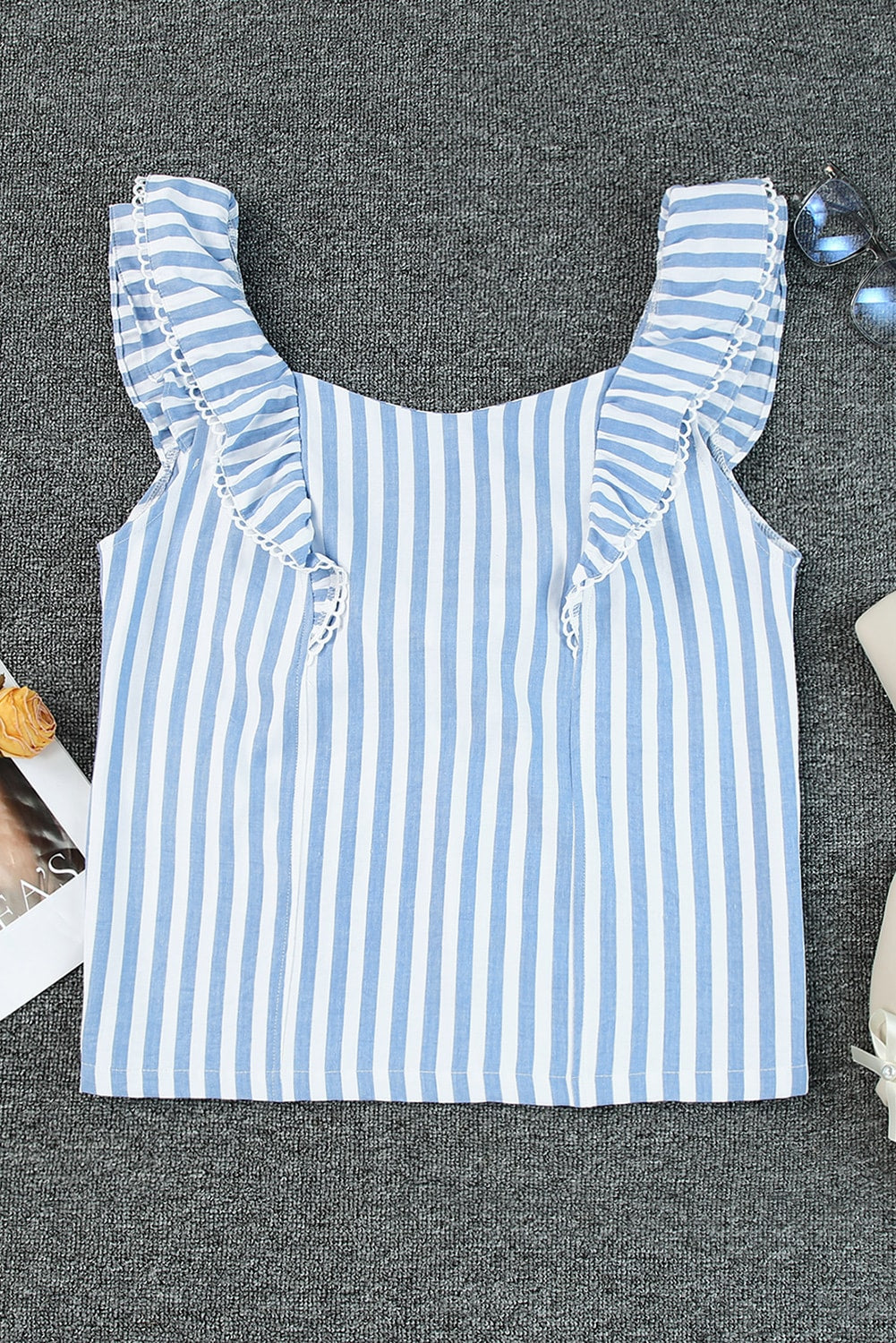 Women's Striped Tie Back Ruffled Tank