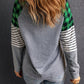Striped Plaid Round Neck Long Sleeve T-Shirt