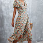 Full Size Floral Surplice Neck Tied Midi Dress