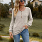 Full Size Round Neck Button-Down Long Sleeve Tee